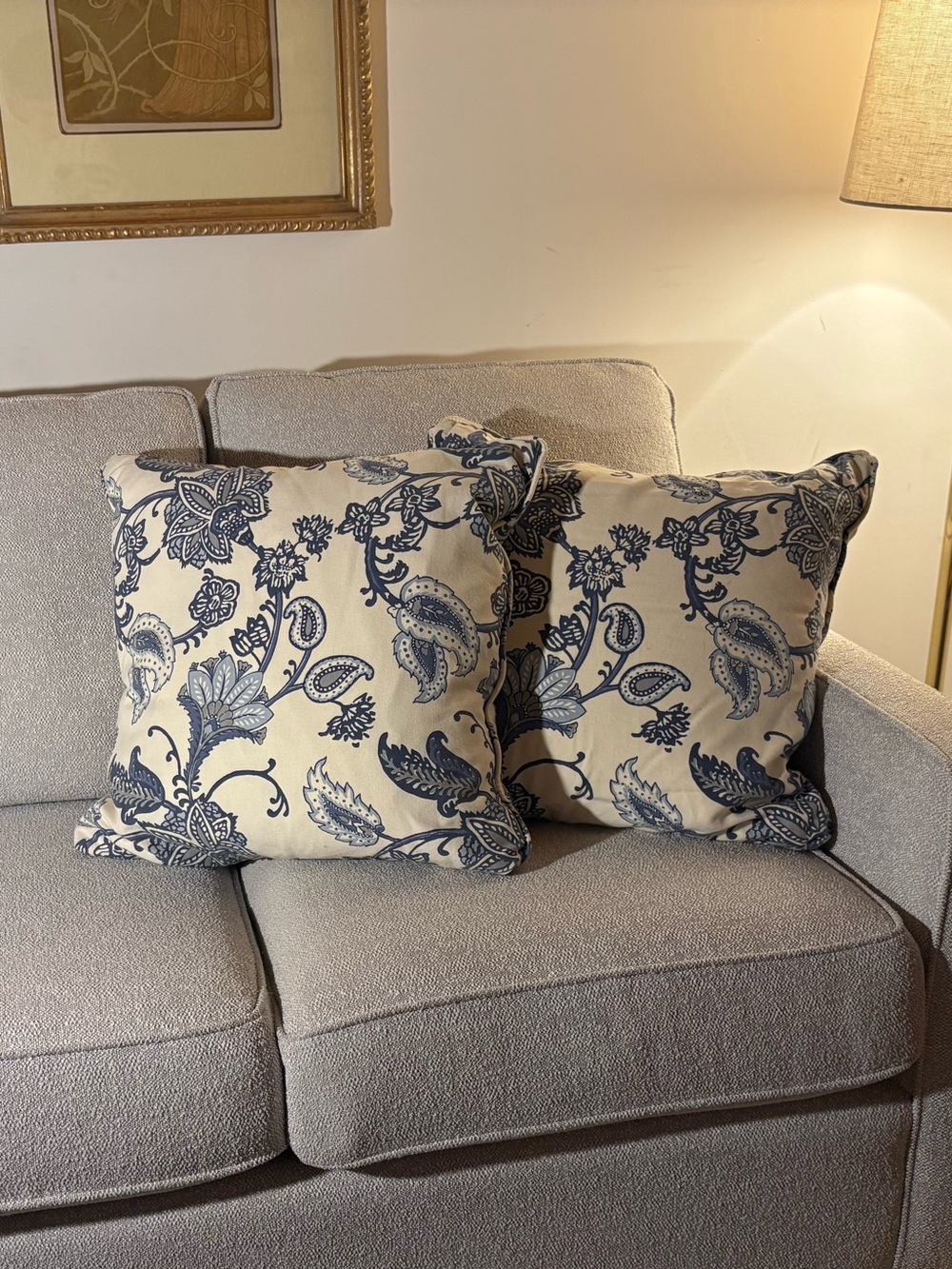 Pair Custom Blue and White Throw Pillows